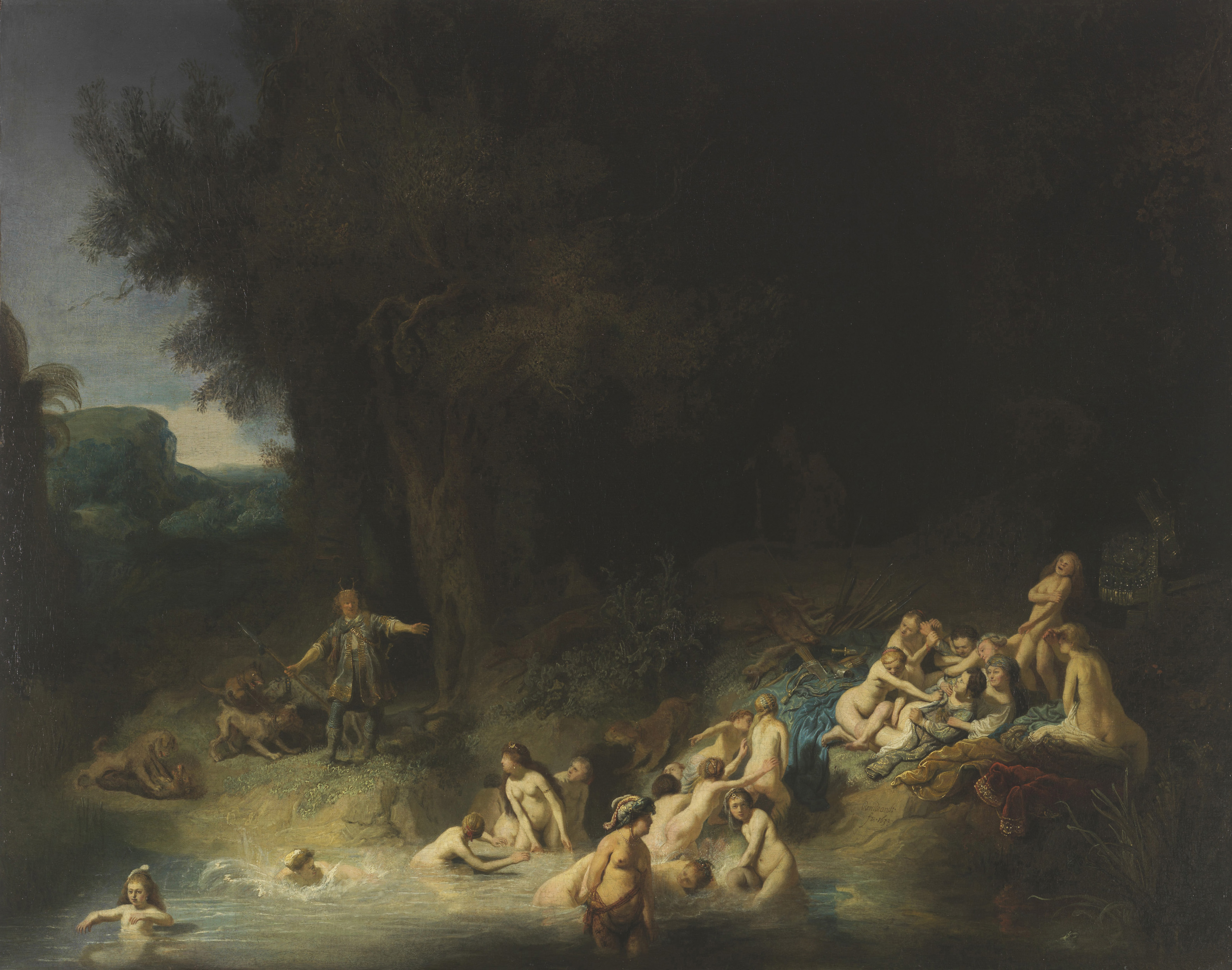 Diana bathing with her nymphs with the stories of Actaeon and Callisto.